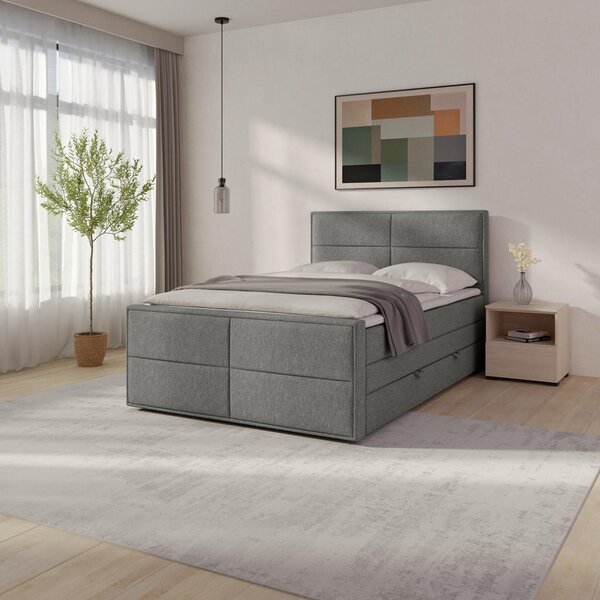 BOXSPRING POSTELJA 120 cm x 200 cm , les, kovina, umetna masa, tekstil srebrne barve