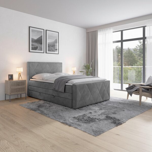BOXSPRING POSTELJA 140 cm x 200 cm , les, kovina, umetna masa, tekstil bež