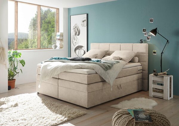 POSTELJA BOXSPRING 180 cm x 200 cm , tekstil peščene barve