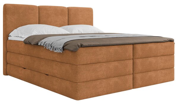 POSTELJA BOXSPRING 160 cm x 200 cm , les, tekstil, leseni material opečnato rjava