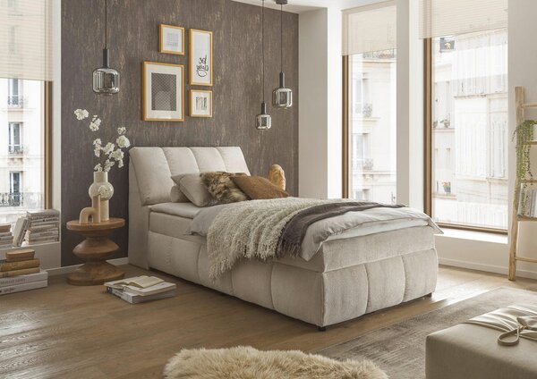POSTELJA Z VZMETNICO 120 cm x 200 cm , tekstil, leseni material bež