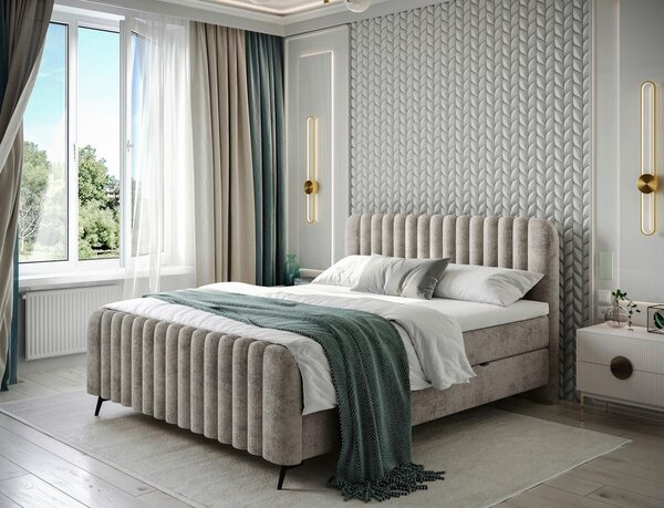 POSTELJA Z VZMETNICO 160 cm x 200 cm , les, tekstil, leseni material rjava