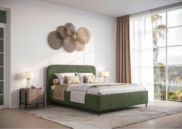 OBLAZINJENA POSTELJA 140 cm x 200 cm , les, tekstil, leseni material temno zelena