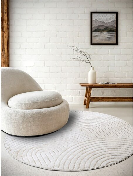 Bela okrogla preproga ø 160 cm Panglao New York White – Elle Decoration