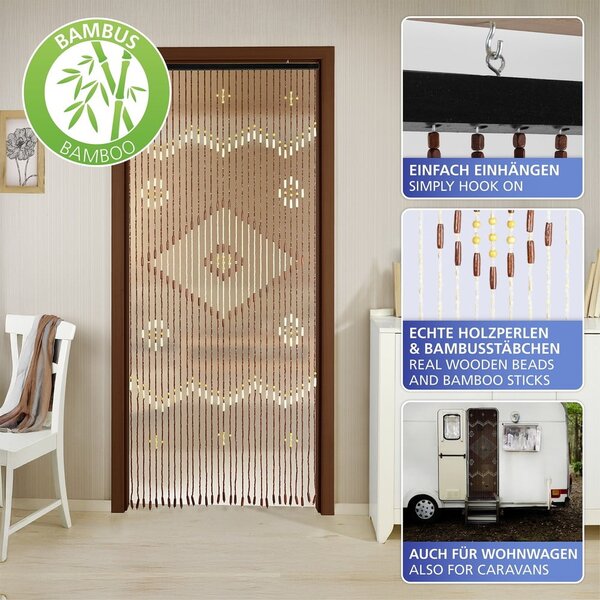 Bambusova zavesa za vrata v naravni barvi 90x200 cm Rhombus – Maximex