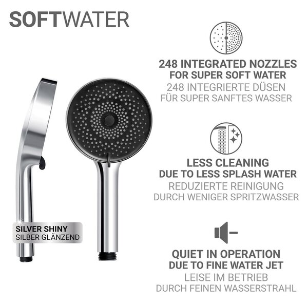 Plastična tuš ročka v srebrni barvi ø 12 cm Softwater – Wenko