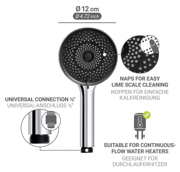 Plastična tuš ročka v srebrni barvi ø 12 cm Softwater – Wenko