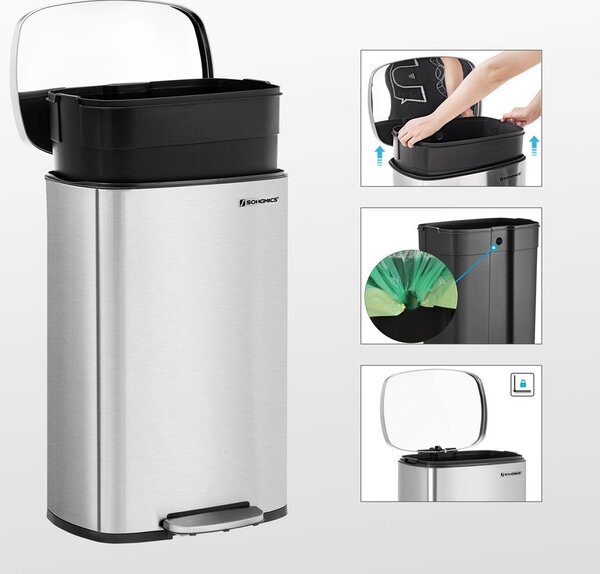 Koš za smeti TIDY s tihim zapiranjem, 50 l, srebrna SongmicsHome