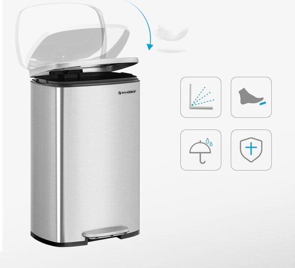 Koš za smeti TIDY s tihim zapiranjem, 50 l, srebrna SongmicsHome