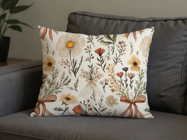 Poliestersko-bombažna prevleka za vzglavnik FLORAL RIBBON POLY 50x70 cm, kremna