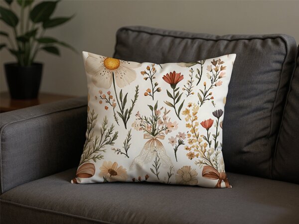 Poli bombažna prevleka za vzglavnik FLORAL RIBBON POLY 45x45 cm, kremna