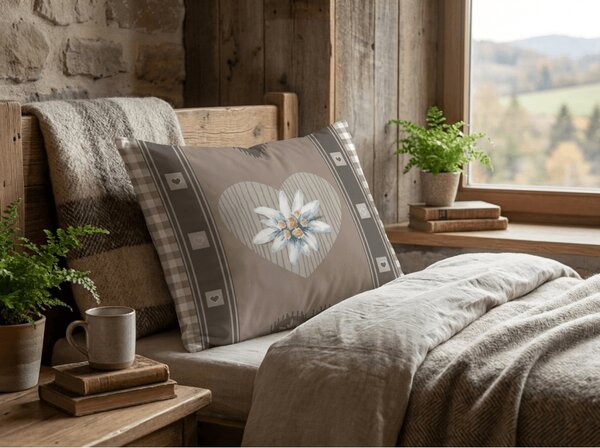 Polibombažna prevleka za vzglavnik HEART RETRO POLY 50x70 cm, rjava