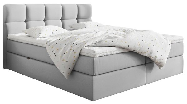 POSTELJA Z VZMETNICO 200 cm x 220 cm , les, tekstil, leseni material svetlo siva