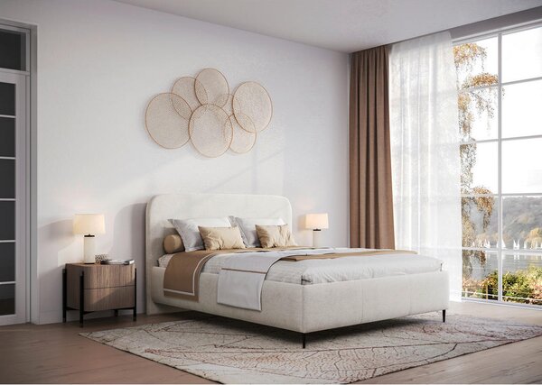 OBLAZINJENA POSTELJA 140 cm x 200 cm , les, tekstil, leseni material bela