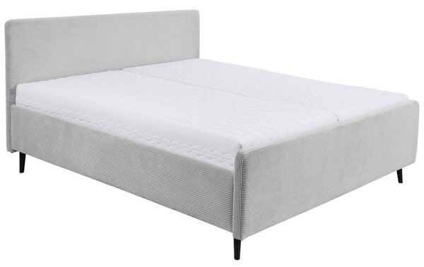 OBLAZINJENA POSTELJA 160 cm x 200 cm , tekstil, leseni material svetlo siva