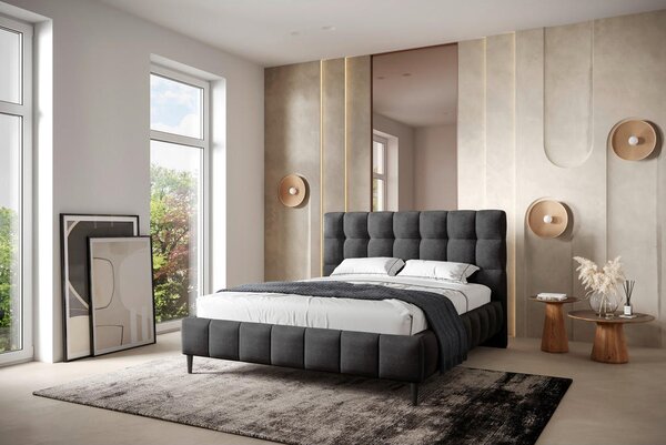OBLAZINJENA POSTELJA 140 cm x 200 cm , les, tekstil, leseni material antracit