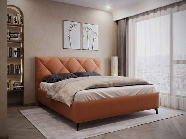 OBLAZINJENA POSTELJA 140 cm x 200 cm , tekstil opečnato rjava
