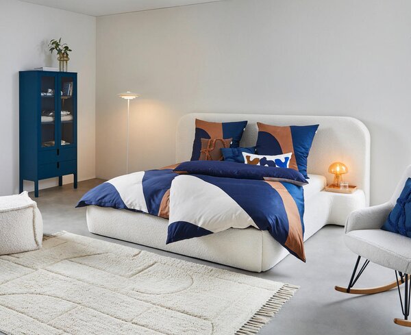 OBLAZINJENA POSTELJA 140 cm x 200 cm , tekstil, leseni material bela
