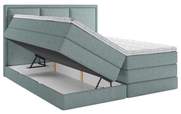 POSTELJA BOXSPRING 180 cm x 220 cm , les, tekstil, leseni material barve petroleja