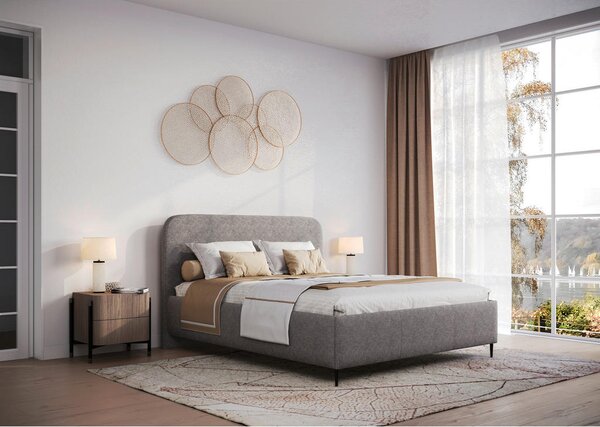 OBLAZINJENA POSTELJA 140 cm x 200 cm , les, tekstil, leseni material rjavosiva