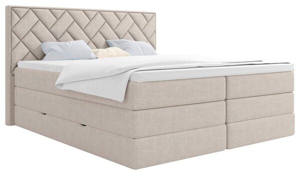 BOXSPRING POSTELJA 140 cm x 200 cm , tekstil, leseni material bež