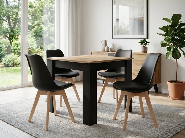 Jedilni set 1 + 4, miza MADO ARTISAN 80x80 + stol BALI MARK črna