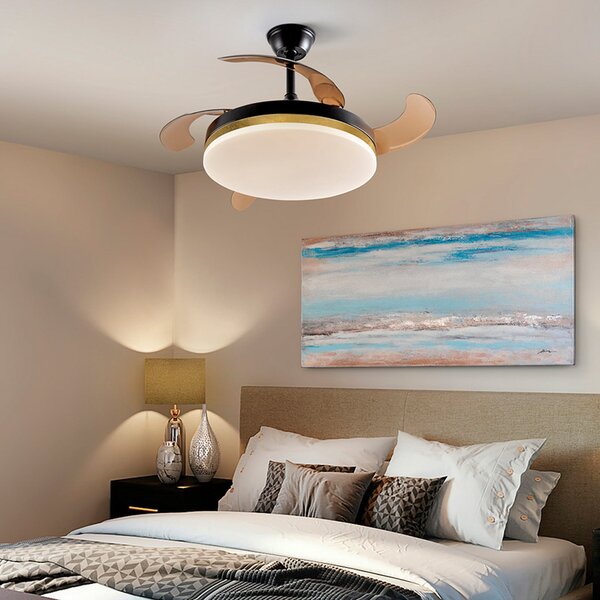 Schuller Valencia LED stropni ventilator Vento črn/zlati/dimast Ø 100 cm tih, zatemnjen, Siva, Dnevna soba / jedilnica, Plastika, Sodobni