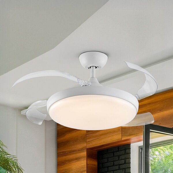 Schuller Valencia LED stropni ventilator Venturi bel/prozoren DC, Ø 106 cm tih, zatemnjen, Prozorna, Dnevna soba / jedilnica, Plastika, Sodobni