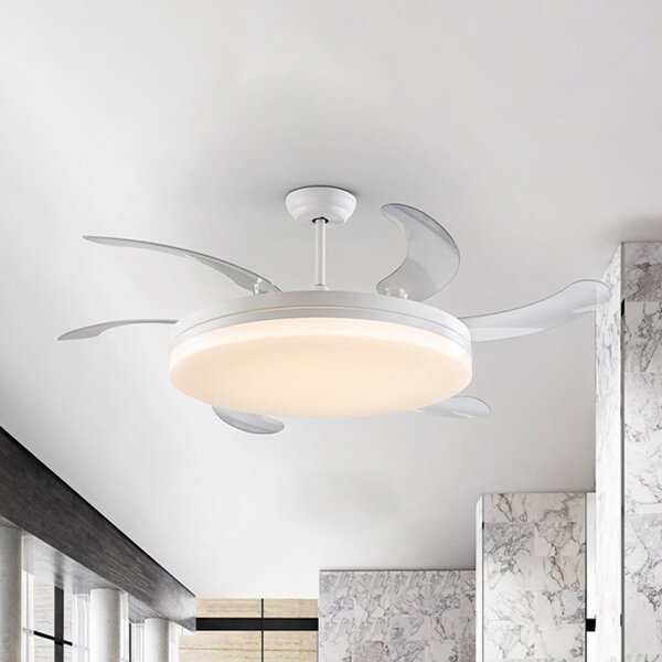 Schuller Valencia LED stropni ventilator Vento bel/prozoren, DC Ø 150 cm tih, zatemnjen, Prozorna, Dnevna soba / jedilnica, Plastika, Sodobni