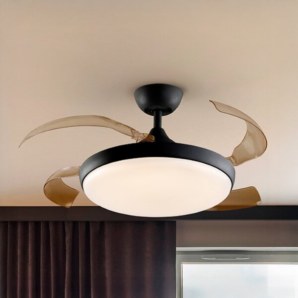 Schuller Valencia LED stropni ventilator Venturi črn/dimast DC Ø 106 cm tih, zatemnjen, Siva, Dnevna soba / jedilnica, Plastika, Sodobni