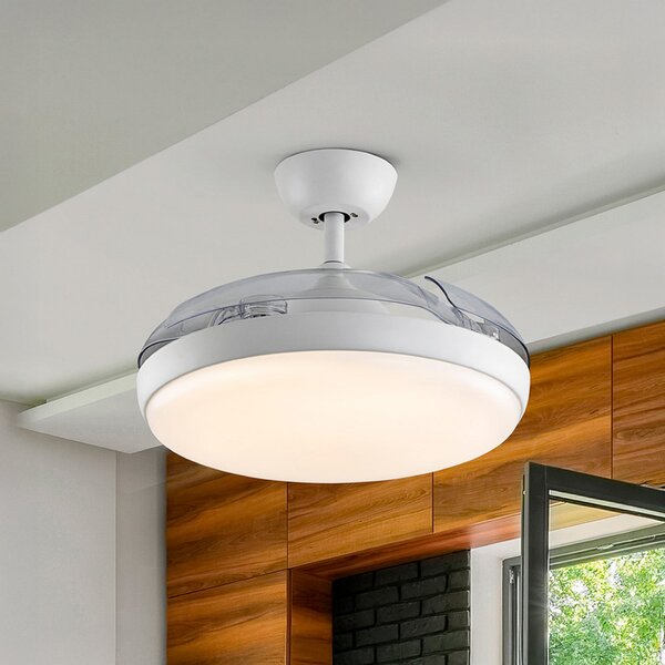 Schuller Valencia LED stropni ventilator Venturi bel/prozoren DC, Ø 106 cm tih, zatemnjen, Prozorna, Dnevna soba / jedilnica, Plastika, Sodobni