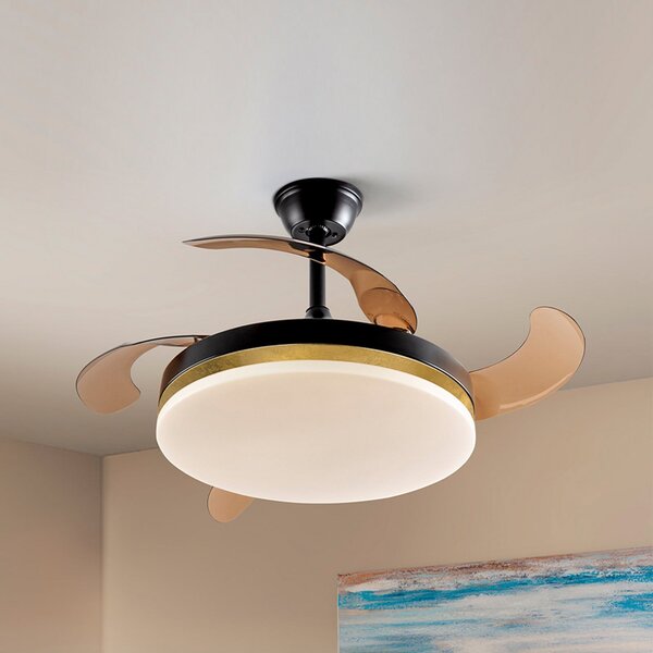 Schuller Valencia LED stropni ventilator Vento črn/zlati/dimast Ø 100 cm tih, zatemnjen, Siva, Dnevna soba / jedilnica, Plastika, Sodobni