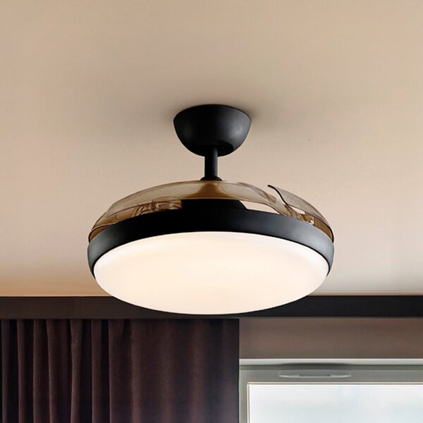 Schuller Valencia LED stropni ventilator Venturi črn/dimast DC Ø 106 cm tih, zatemnjen, Siva, Dnevna soba / jedilnica, Plastika, Sodobni