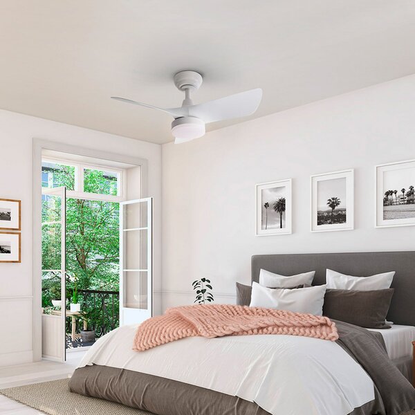 Schuller Valencia LED stropni ventilator Tropic, bel, Ø 76 cm, tih, CCT, zatemnjen, Bela, Dnevna soba / jedilnica, Plastika, Sodobni
