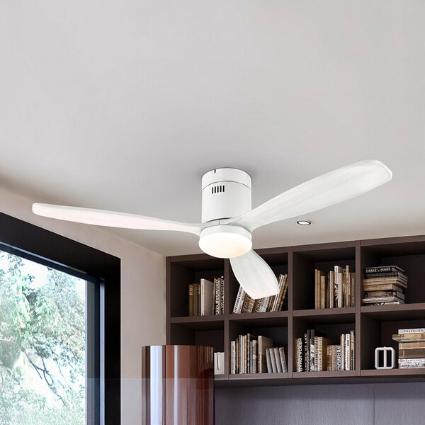 Schuller Valencia LED stropni ventilator Siroco, bel, Ø 132 cm, tih, CCT, zatemnjen, Bela, Dnevna soba / jedilnica, Les, Sodobni