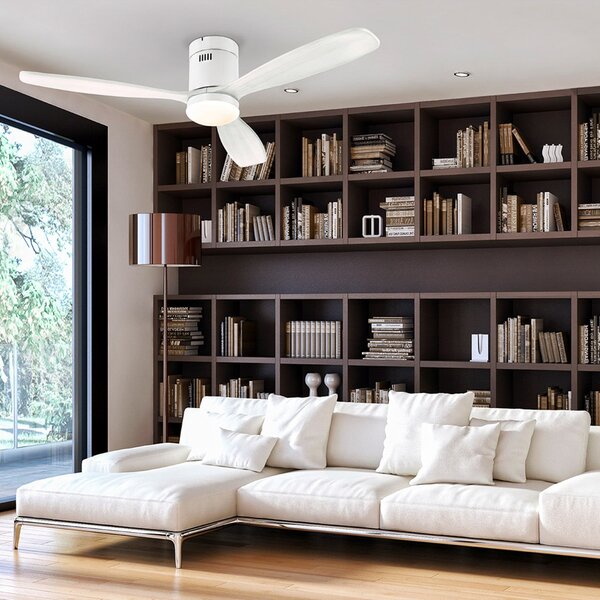 Schuller Valencia LED stropni ventilator Siroco, bel, Ø 132 cm, tih, CCT, zatemnjen, Bela, Dnevna soba / jedilnica, Les, Sodobni