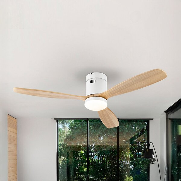 Schuller Valencia LED stropni ventilator Siroco, bel/svetlo les Ø 132 cm, tih, zatemnjen, Les, Dnevna soba / jedilnica, Les, Sodobni
