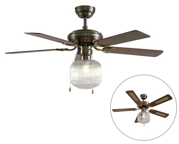 Stropni ventilator medenina z lesom 107,5 cm s potegom - Mistral Karel