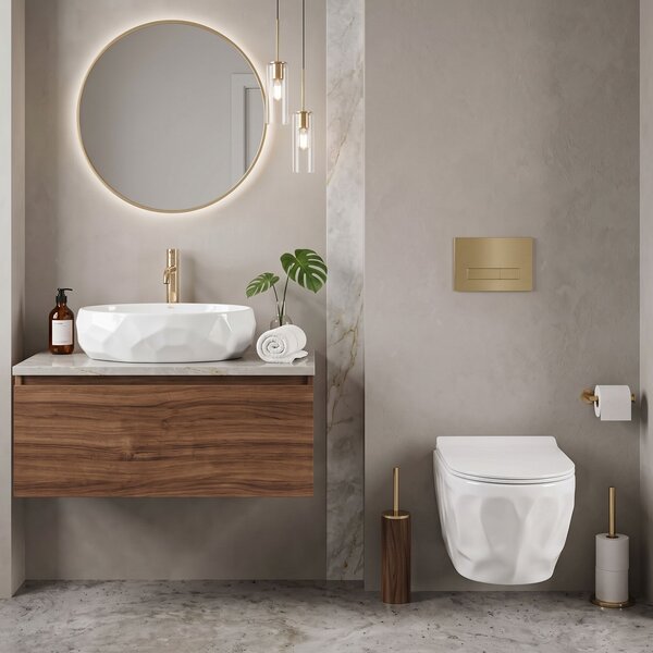Set viseča WC školjka REA Gustavo Rimless + nadpultni umivalnik Maya