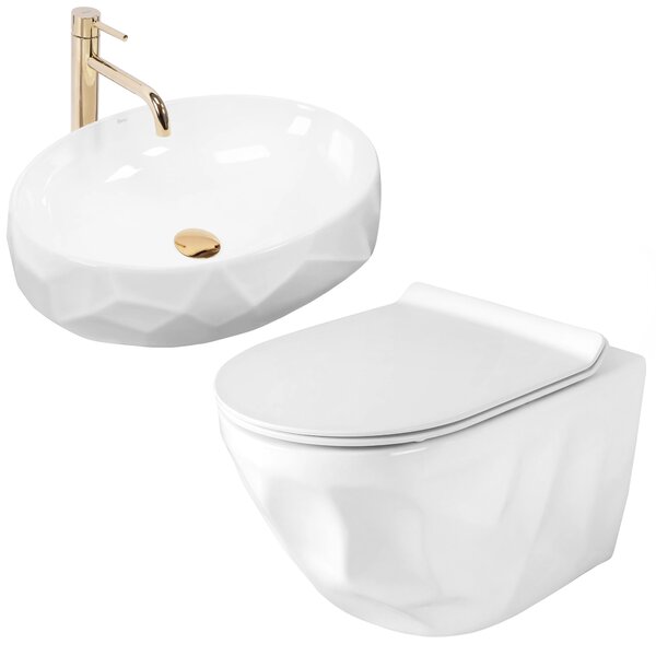 Set viseča WC školjka REA Gustavo Rimless + nadpultni umivalnik Maya