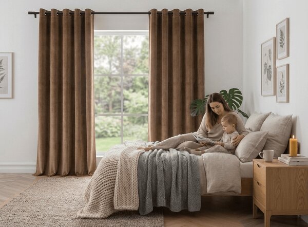 Zatemňovací závěs DREAM VELVET 140x230 cm, skořicově hnědý Za obesiti: Kovinski obročki