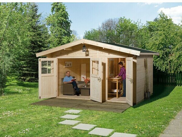 Weka Vrtna hiška Palermo (Zunanje dimenzije vključno s strešnim previsom (Š x G): 460 x 320 cm, Les, Rjava, 9,4 m²)