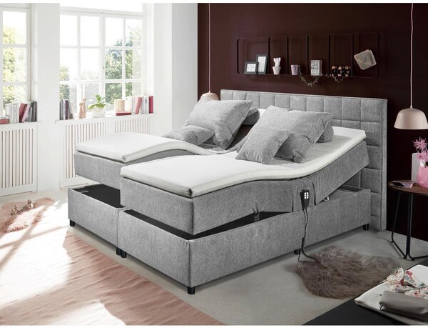 POSTELJA BOXSPRING 180 cm x 200 cm , tekstil, leseni material svetlo siva