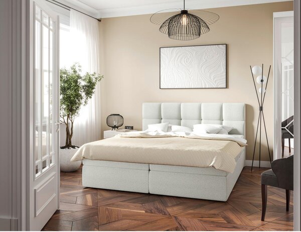 POSTELJA Z VZMETNICO 140 cm x 200 cm , les, tekstil, leseni material bela