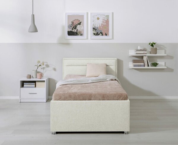 OBLAZINJENA POSTELJA 90 cm x 200 cm , les, kovina, umetna masa, tekstil krem barve