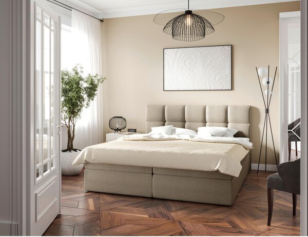 POSTELJA Z VZMETNICO 140 cm x 200 cm , les, tekstil, leseni material bež