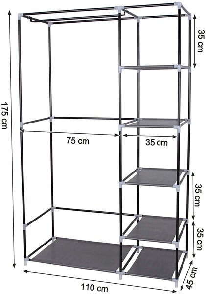 Omara iz blaga, mobilna omara, mobilna omara z obešalom za oblačila 110 x 175 x 45 cm, siva | SONGMICS