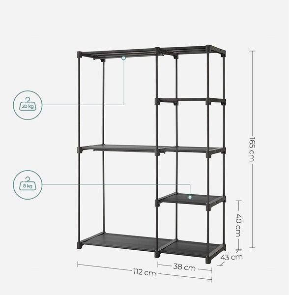 Prostostoječa garderobna omara, zložljiva omarica, 112 x 165 x 43 cm, črna | SONGMICS