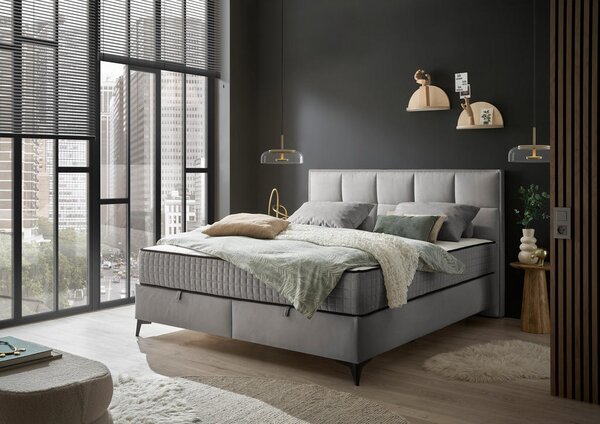 POSTELJA Z VZMETNICO 180 cm x 200 cm , tekstil, leseni material siva
