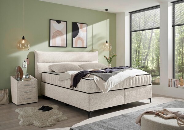 POSTELJA BOXSPRING 180 cm x 200 cm , leseni material, tekstil bež